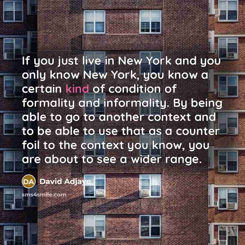 “If you just live in New York and you only…” quote by David Adjaye