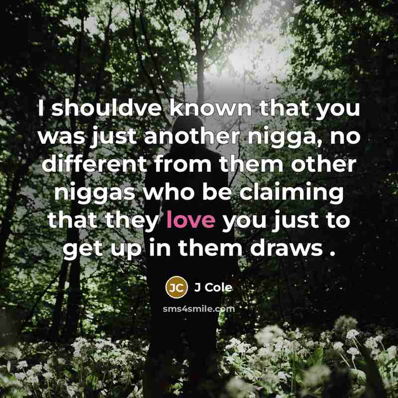 “I shouldve known that you was just another nigga, no…” quote by J Cole