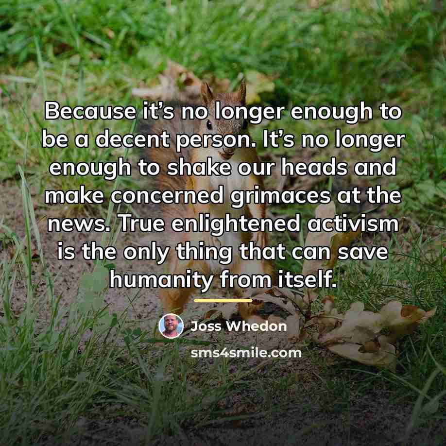 “Because it’s no longer enough to be a decent person.…” quote by Joss Whedon
