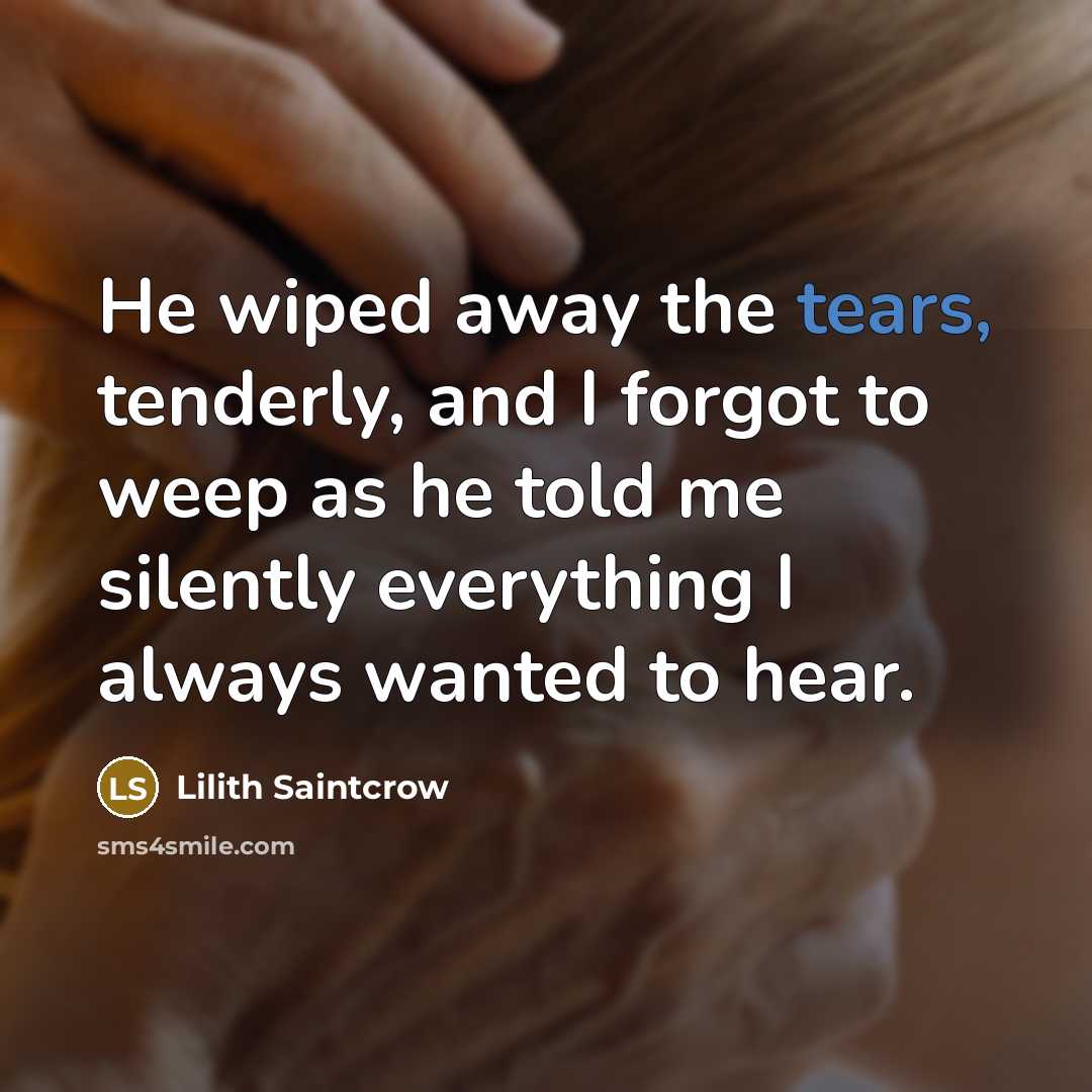 “He wiped away the tears, tenderly, and I forgot to…” quote by Lilith Saintcrow