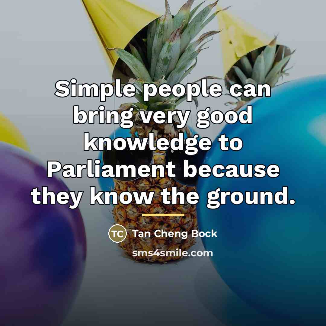 “Simple people can bring very good knowledge to Parliament because…” quote by Tan Cheng Bock