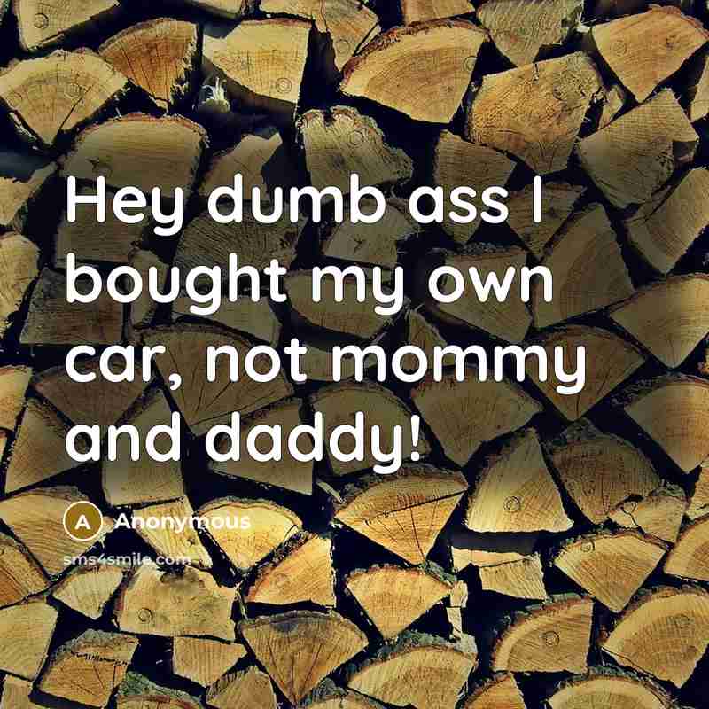 “Hey dumb ass I bought my own car, not mommy…” quote by Anonymous