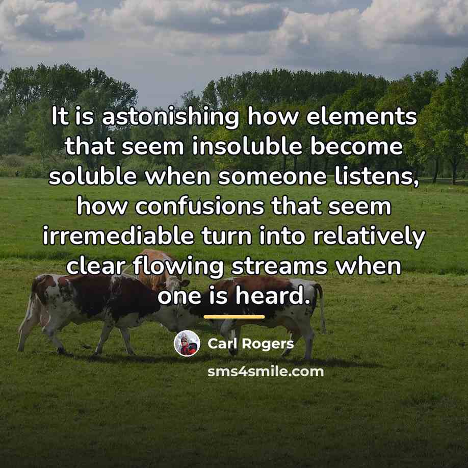 “It is astonishing how elements that seem insoluble become soluble…” quote by Carl Rogers