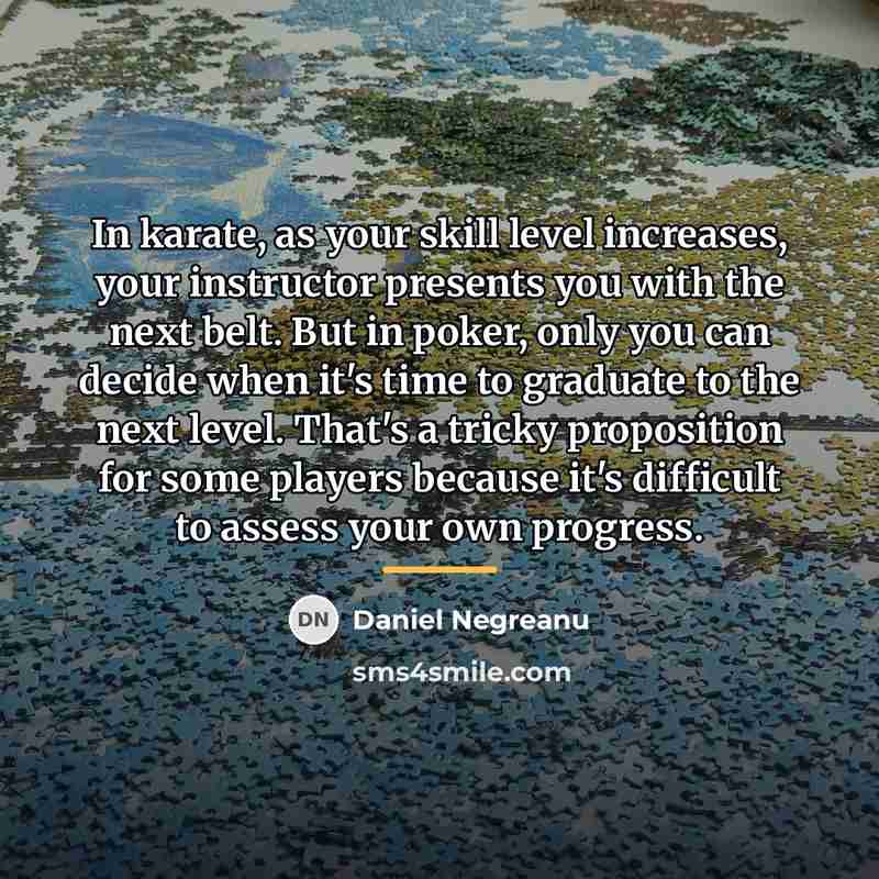 “In karate, as your skill level increases, your instructor presents…” quote by Daniel Negreanu