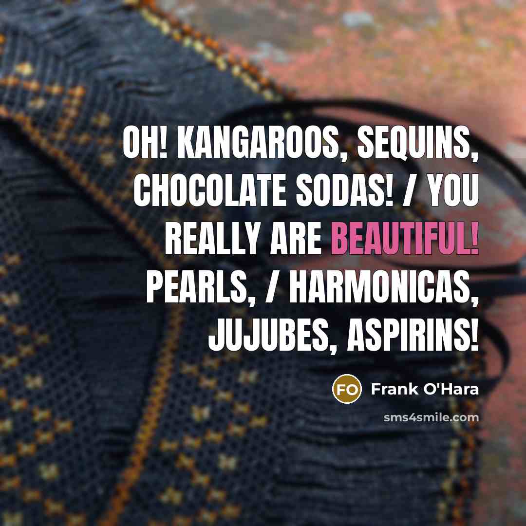 “Oh! kangaroos, sequins, chocolate sodas! / You really are beautiful!…” quote by Frank O'Hara