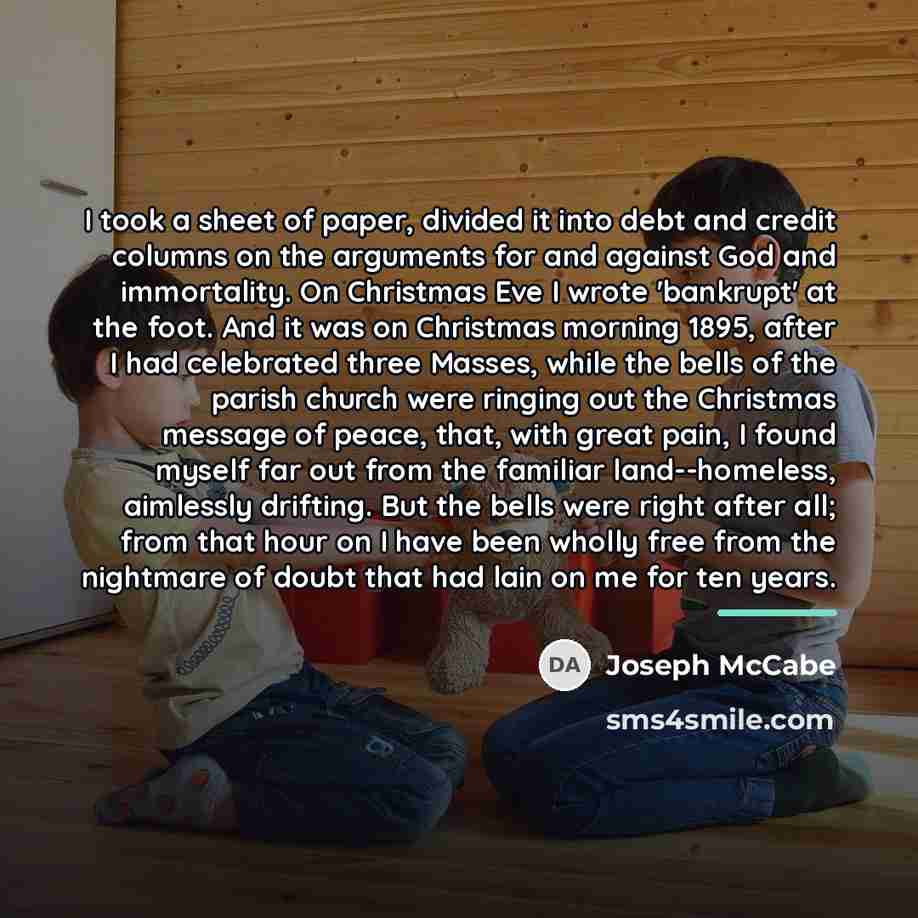 “I took a sheet of paper, divided it into debt…” quote by Joseph McCabe