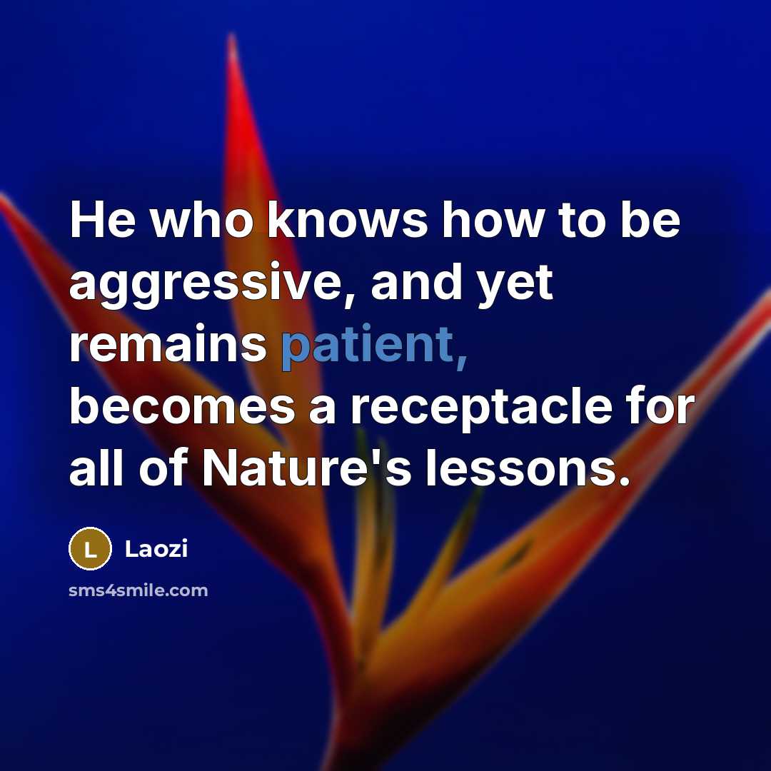 “He who knows how to be aggressive, and yet remains…” quote by Laozi
