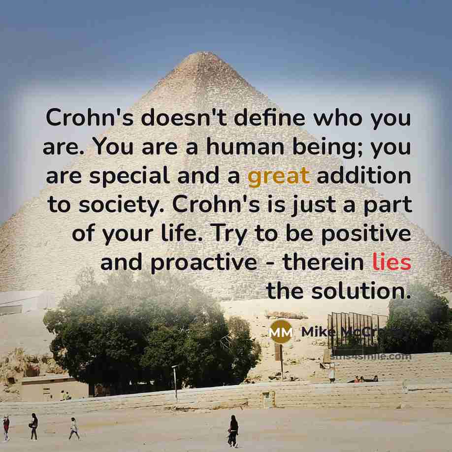 “Crohn's doesn't define who you are. You are a human…” quote by Mike McCready