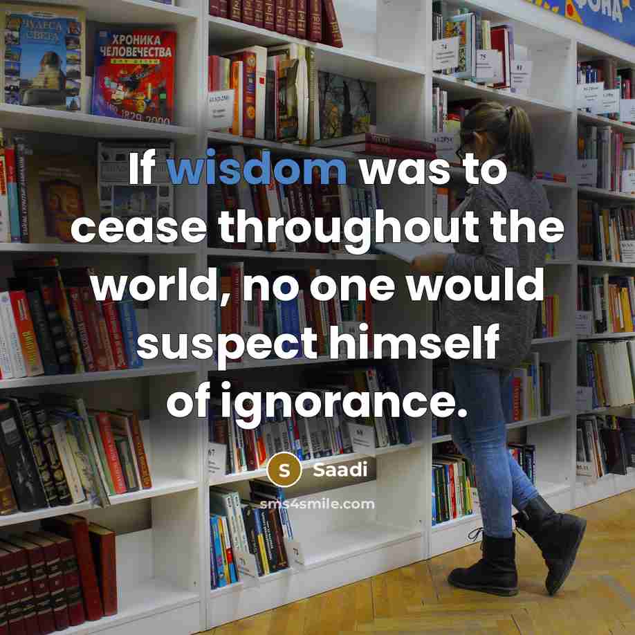 “If wisdom was to cease throughout the world, no one…” quote by Saadi