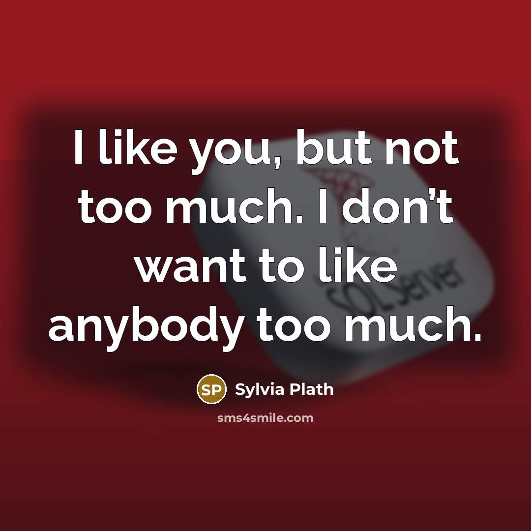 “I like you, but not too much. I don’t want…” quote by Sylvia Plath