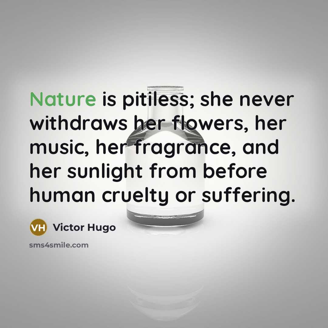 “Nature is pitiless; she never withdraws her flowers, her music,…” quote by Victor Hugo
