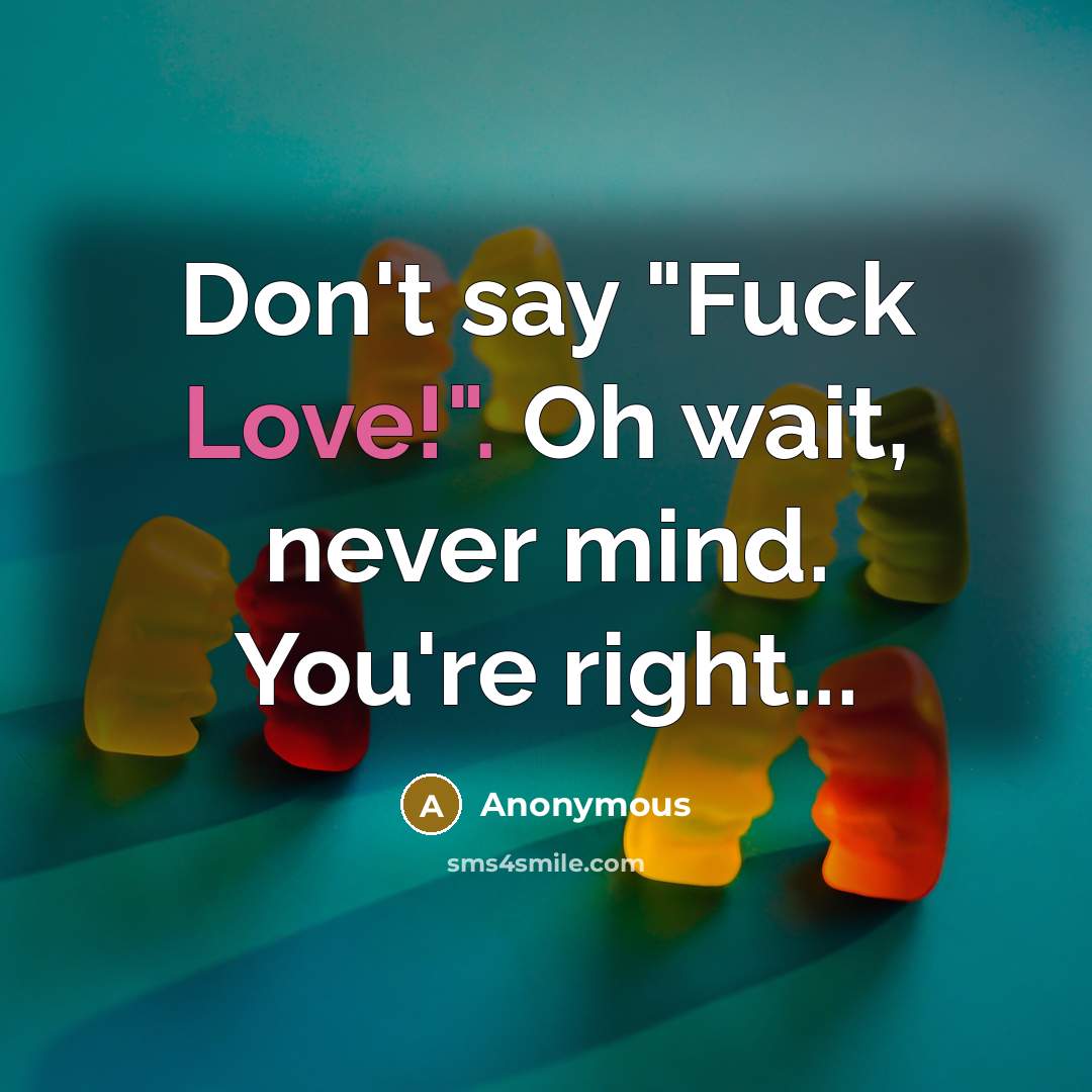 “Don't say "Fuck Love!". Oh wait, never mind. You're right...” quote by Anonymous