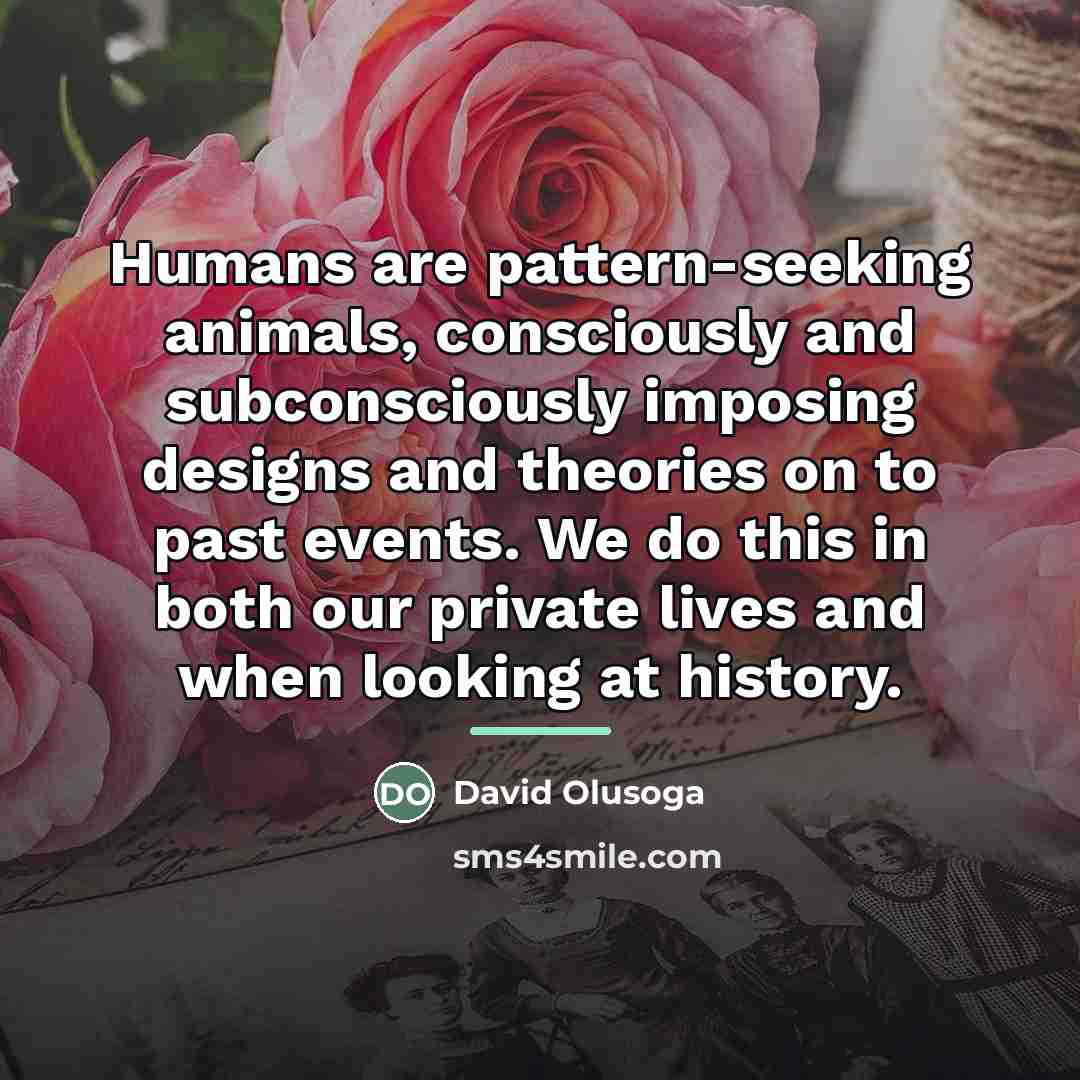 “Humans are pattern-seeking animals, consciously and subconsciously imposing designs and…” quote by David Olusoga