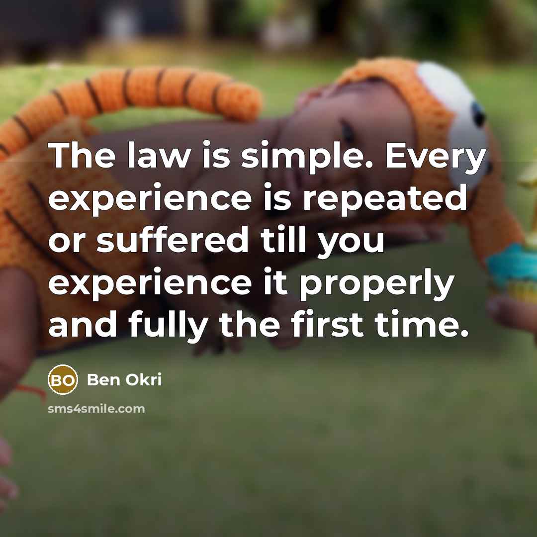 “The law is simple. Every experience is repeated or suffered…” quote by Ben Okri