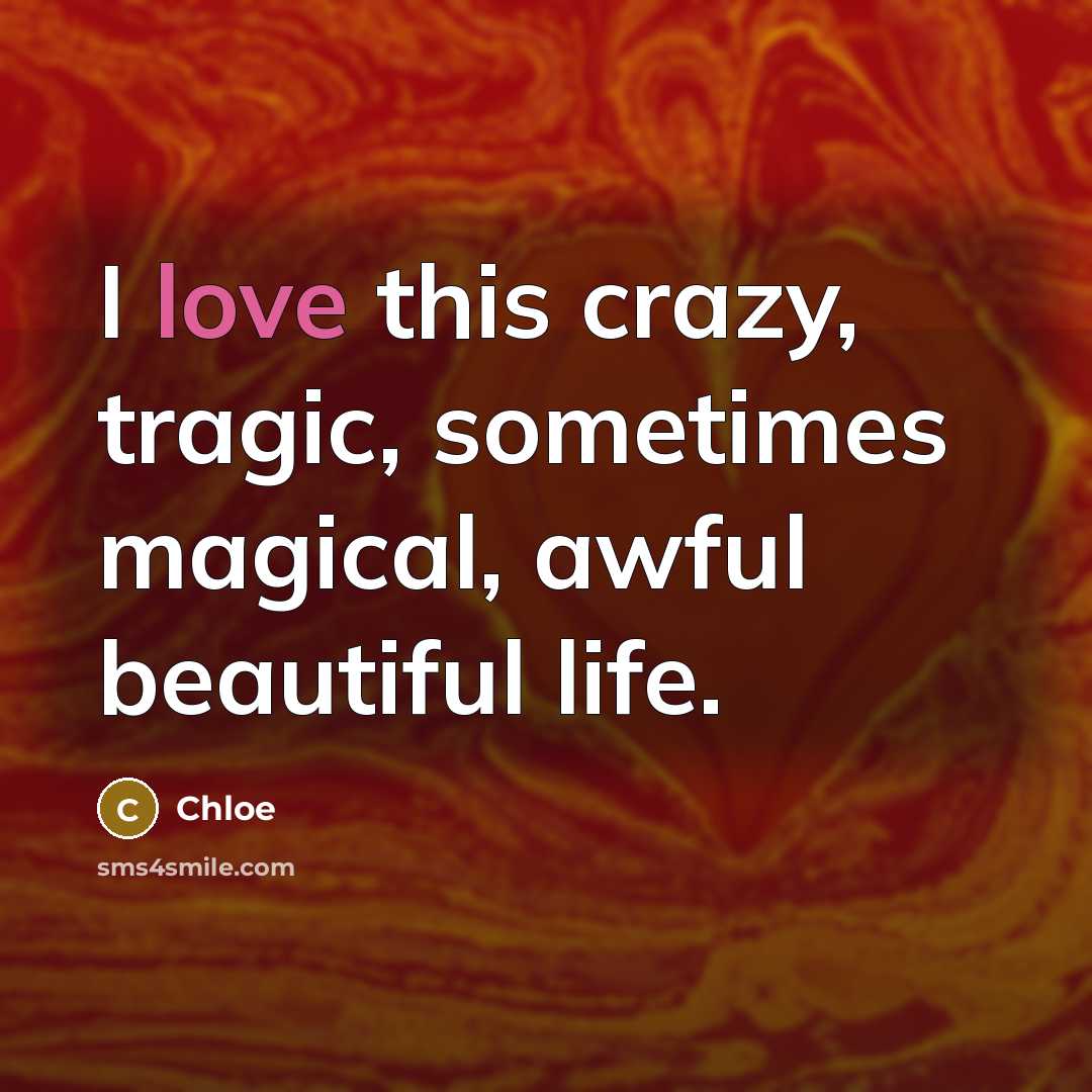 “I love this crazy, tragic, sometimes magical, awful beautiful life.…” quote by Chloe