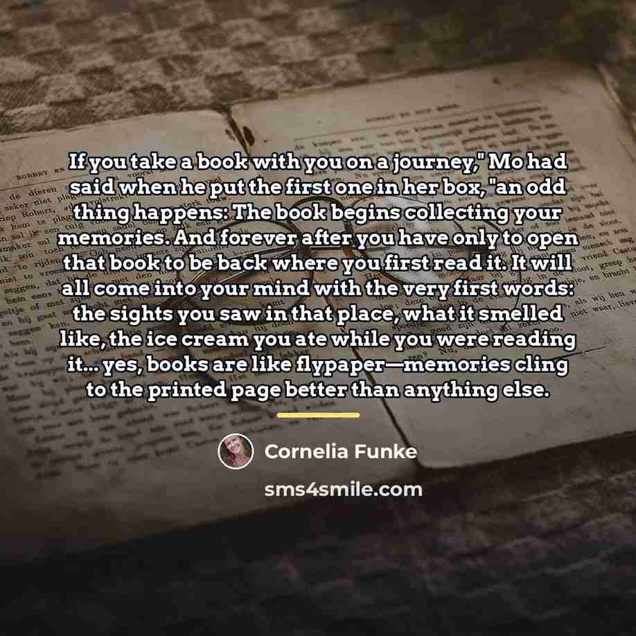 “If you take a book with you on a journey,"…” quote by Cornelia Funke