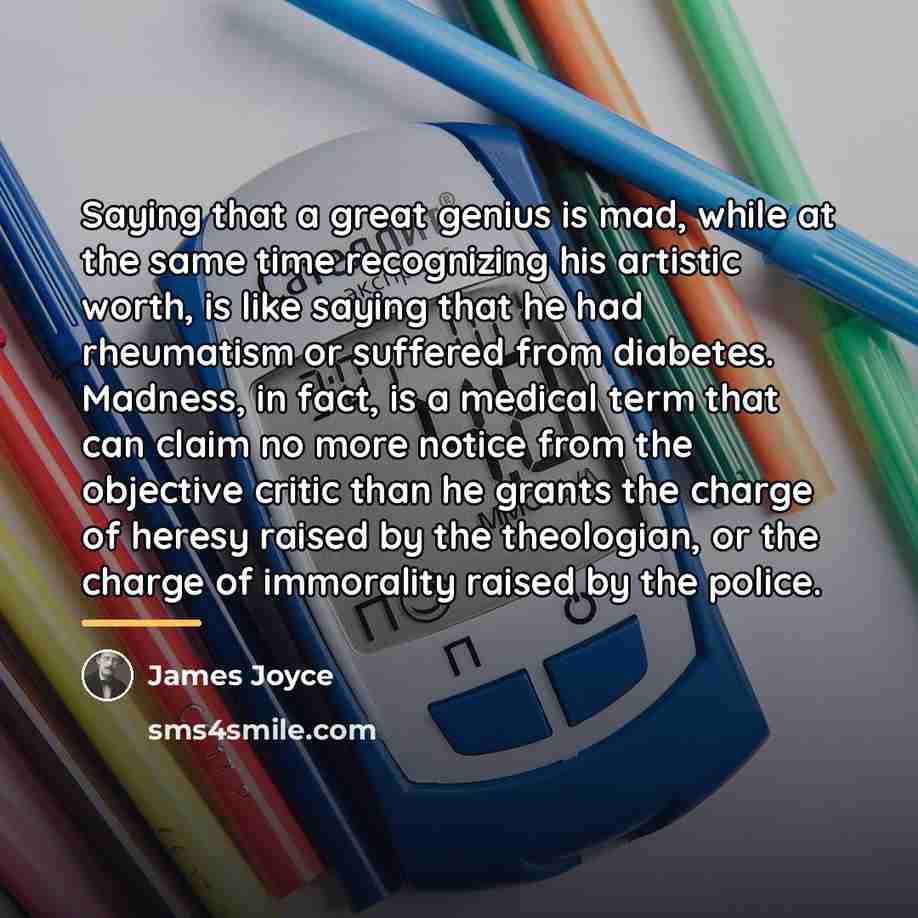 “Saying that a great genius is mad, while at the…” quote by James Joyce