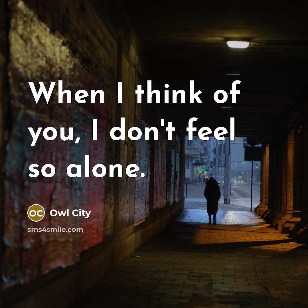 “When I think of you, I don't feel so alone.” quote by Owl City