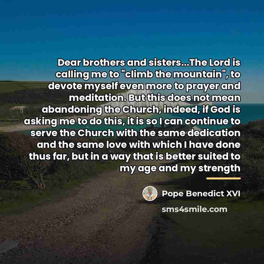 “Dear brothers and sisters...The Lord is calling me to "climb…” quote by Pope Benedict XVI