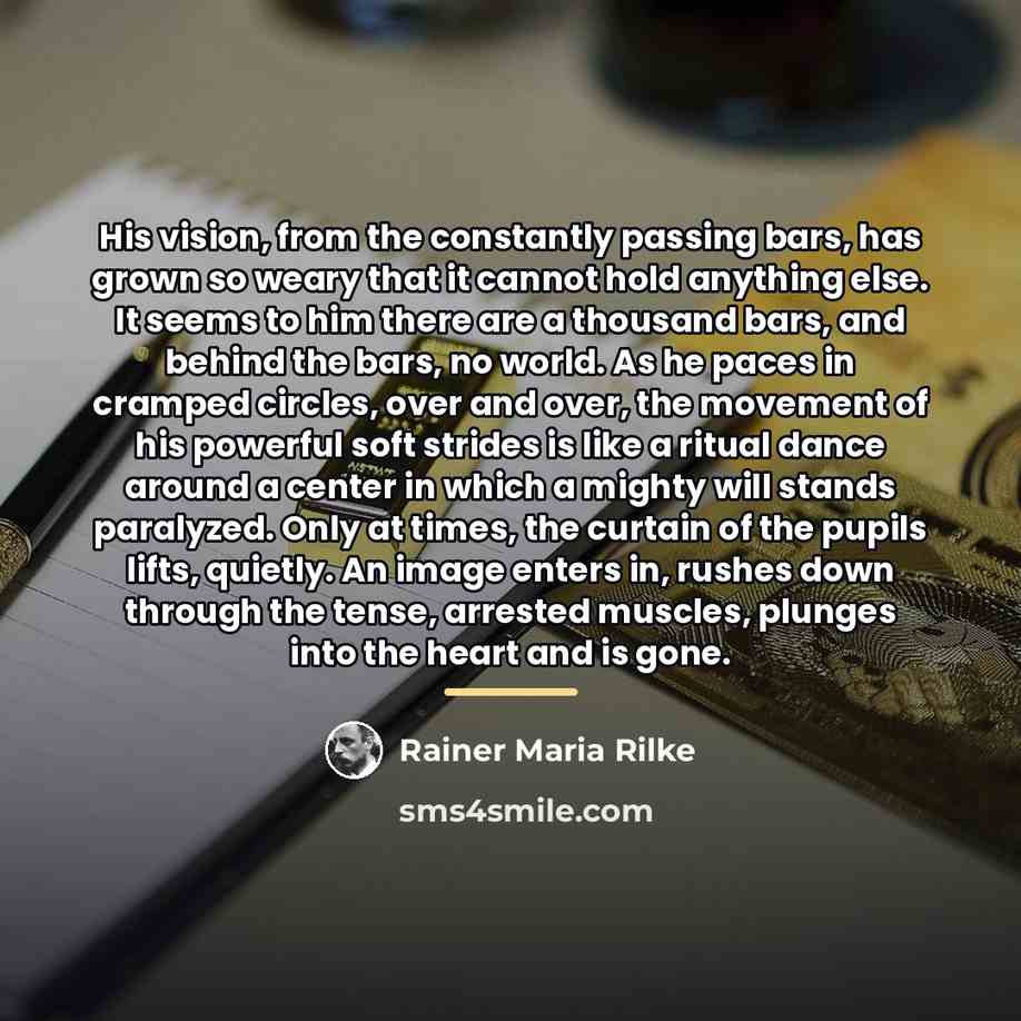 “His vision, from the constantly passing bars, has grown so…” quote by Rainer Maria Rilke