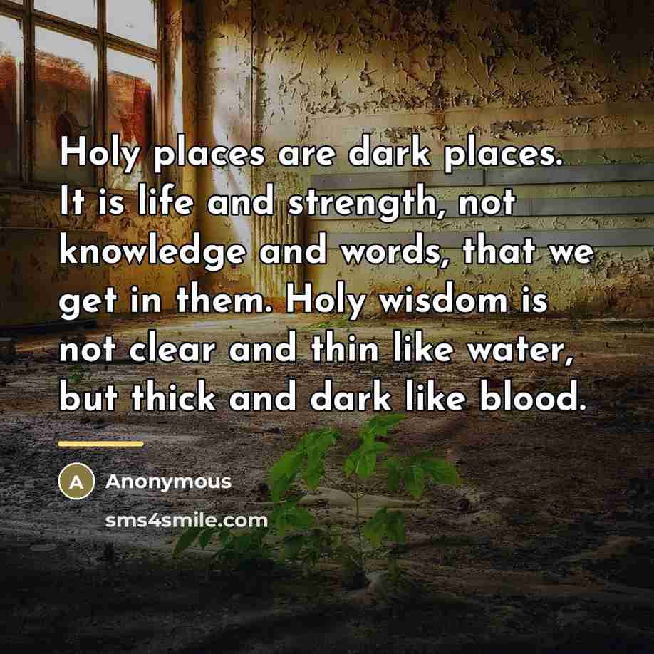 “Holy places are dark places. It is life and strength,…” quote by Anonymous