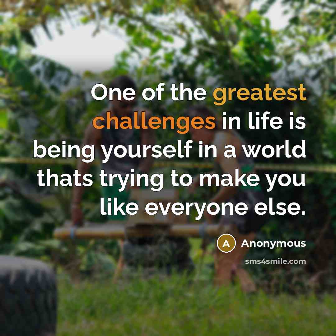 “One of the greatest challenges in life is being yourself in a world thats trying to make you like everyone else.” quote by Anonymous