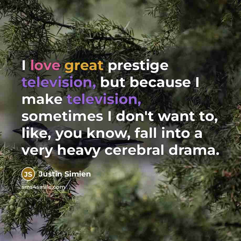“I love great prestige television, but because I make television,…” quote by Justin Simien
