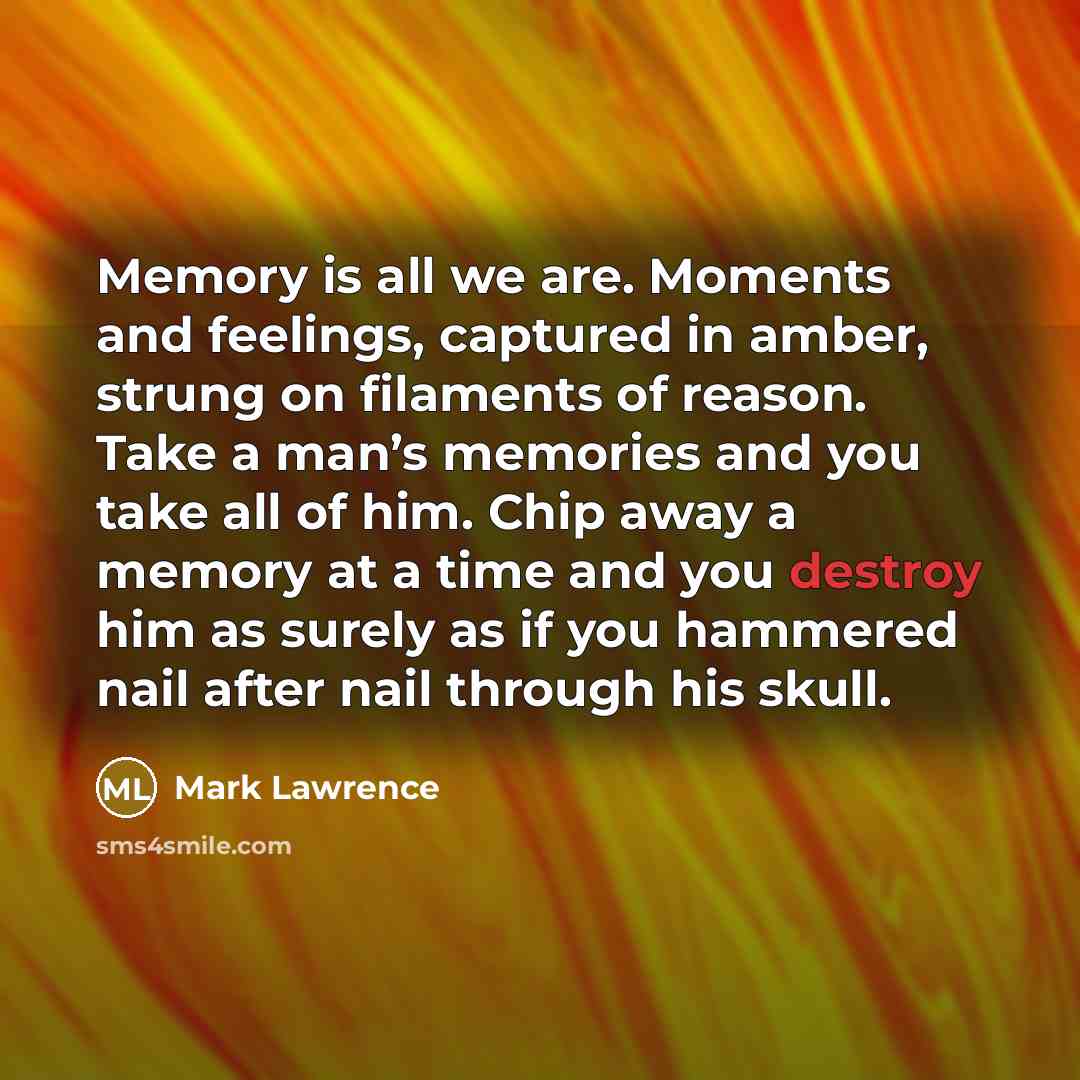 “Memory is all we are. Moments and feelings, captured in…” quote by Mark Lawrence