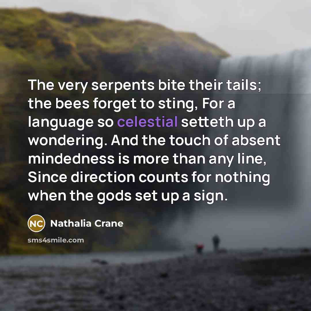 “The very serpents bite their tails; the bees forget to…” quote by Nathalia Crane