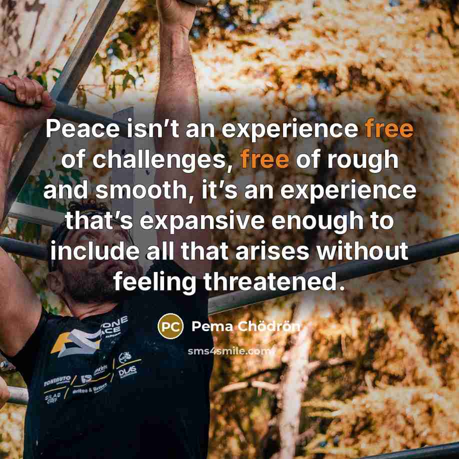 “Peace isn’t an experience free of challenges, free of rough…” quote by Pema Chodron