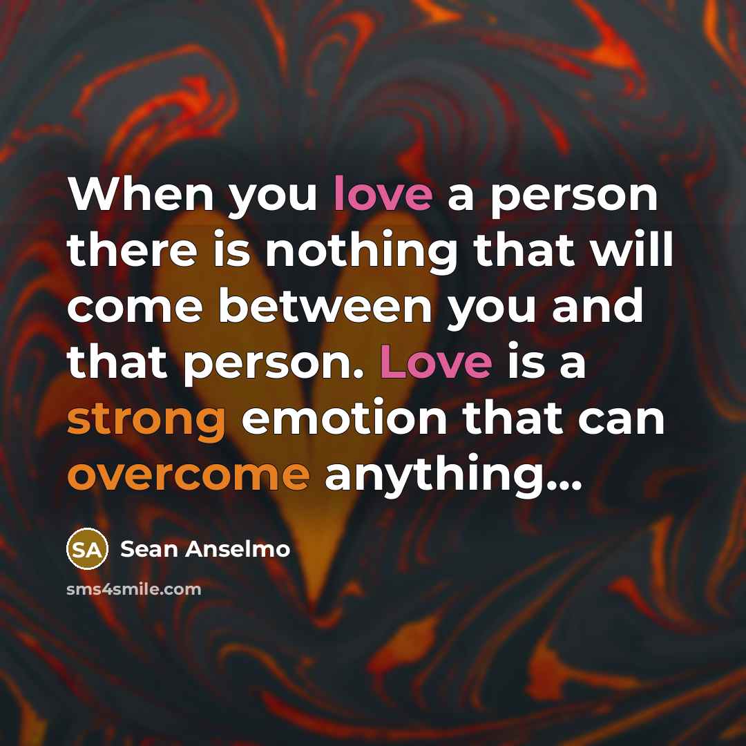 “When you love a person there is nothing that will come between you and that person. Love is a strong emotion that can overcome anything...” quote by Sean Anselmo