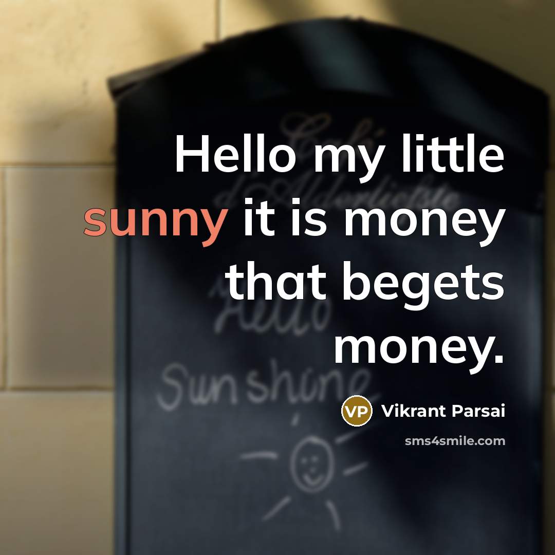 “Hello my little sunny it is money that begets money.” quote by Vikrant Parsai