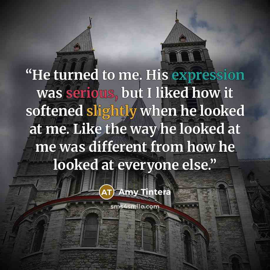 “He turned to me. His expression was serious, but I liked how it softened slightly when he looked at me. Like the way he looked at me was different from how he looked at everyone else.” quote by Amy Tintera