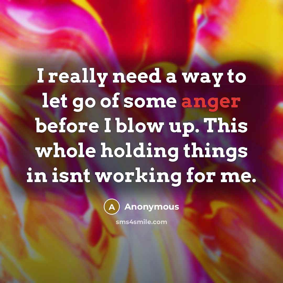 “I really need a way to let go of some anger before I blow up. This whole holding things in isnt working for me.” quote by Anonymous