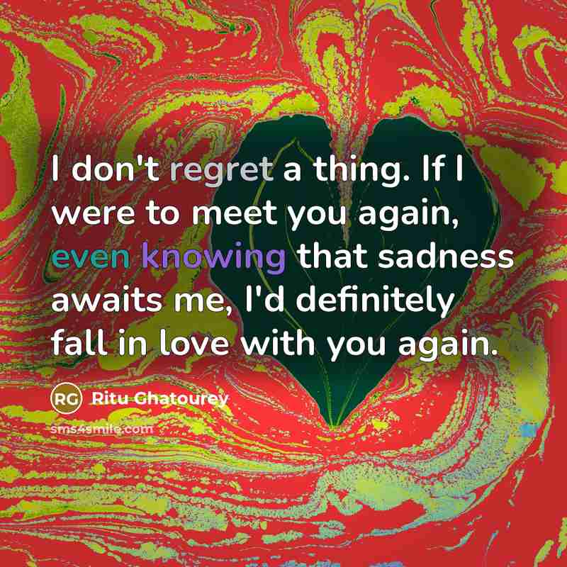 “I don't regret a thing. If I were to meet…” quote by Ritu Ghatourey