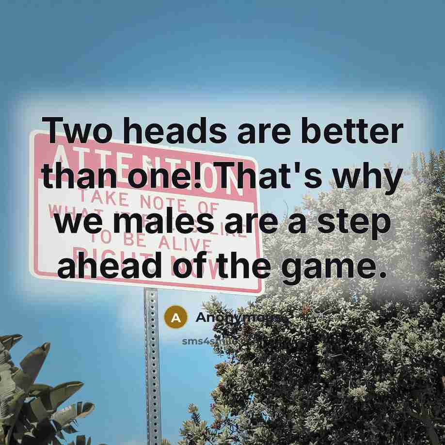 “Two heads are better than one! That's why we males…” quote by Anonymous
