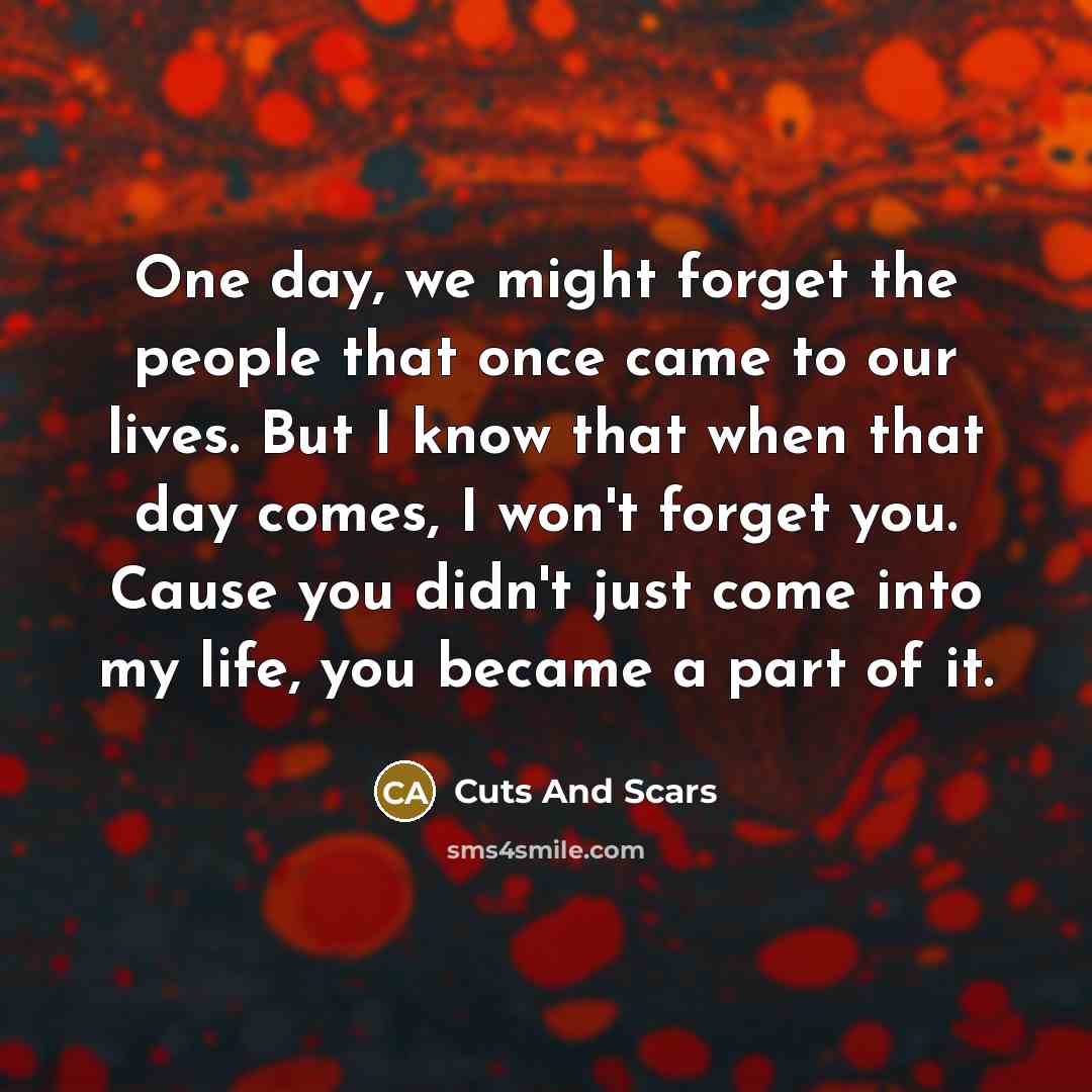“One day, we might forget the people that once came…” quote by Cuts And Scars
