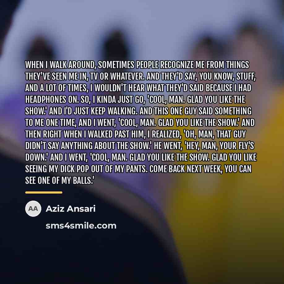 “When I walk around, sometimes people recognize me from things…” quote by Aziz Ansari