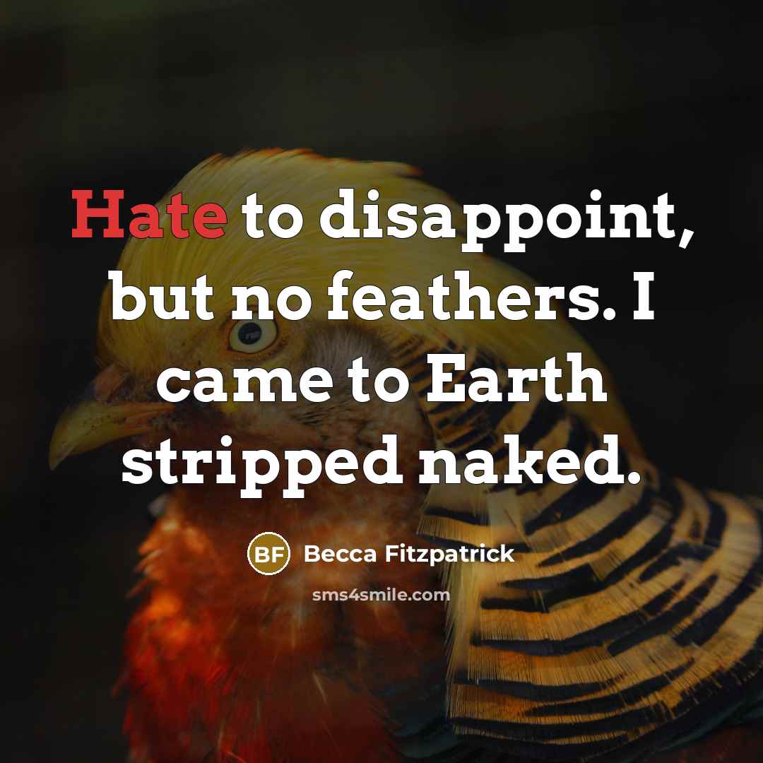 “Hate to disappoint, but no feathers. I came to Earth…” quote by Becca Fitzpatrick