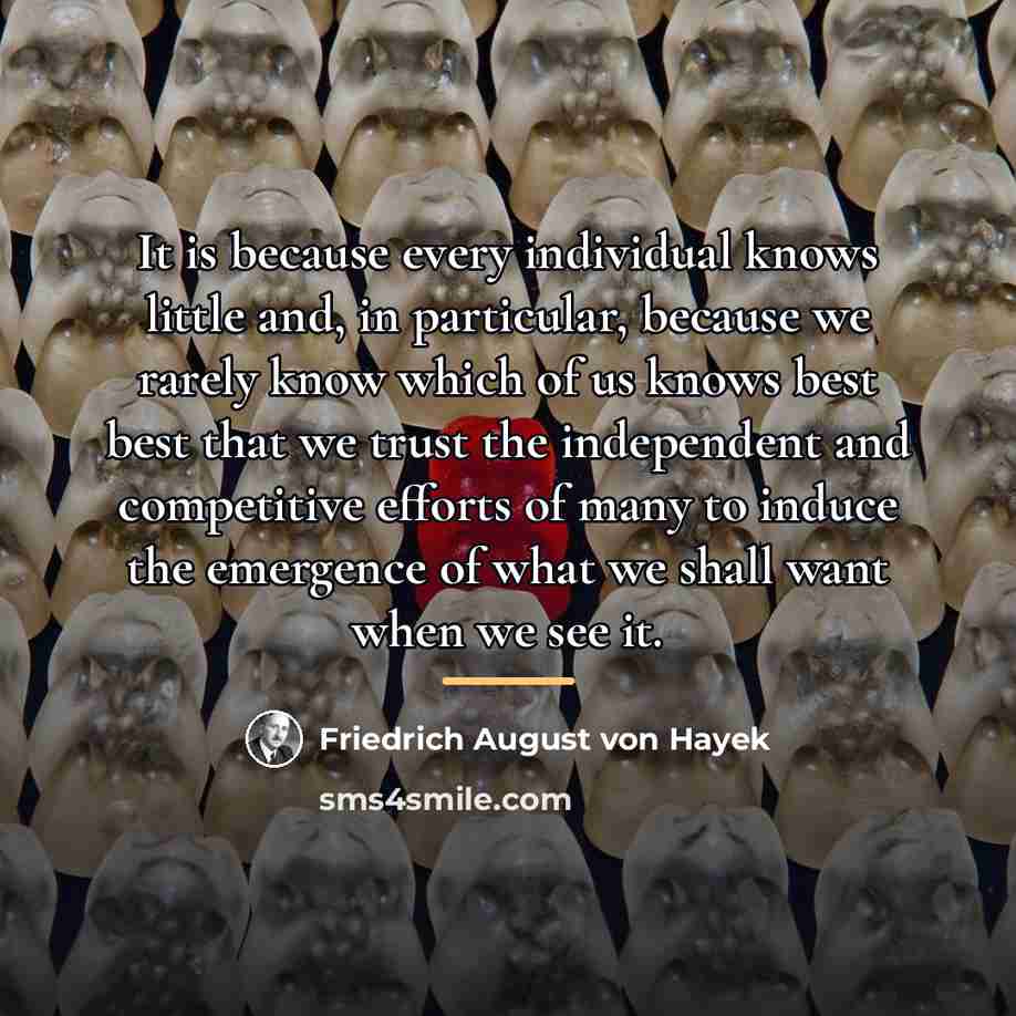 “It is because every individual knows little and, in particular,…” quote by Friedrich August von Hayek