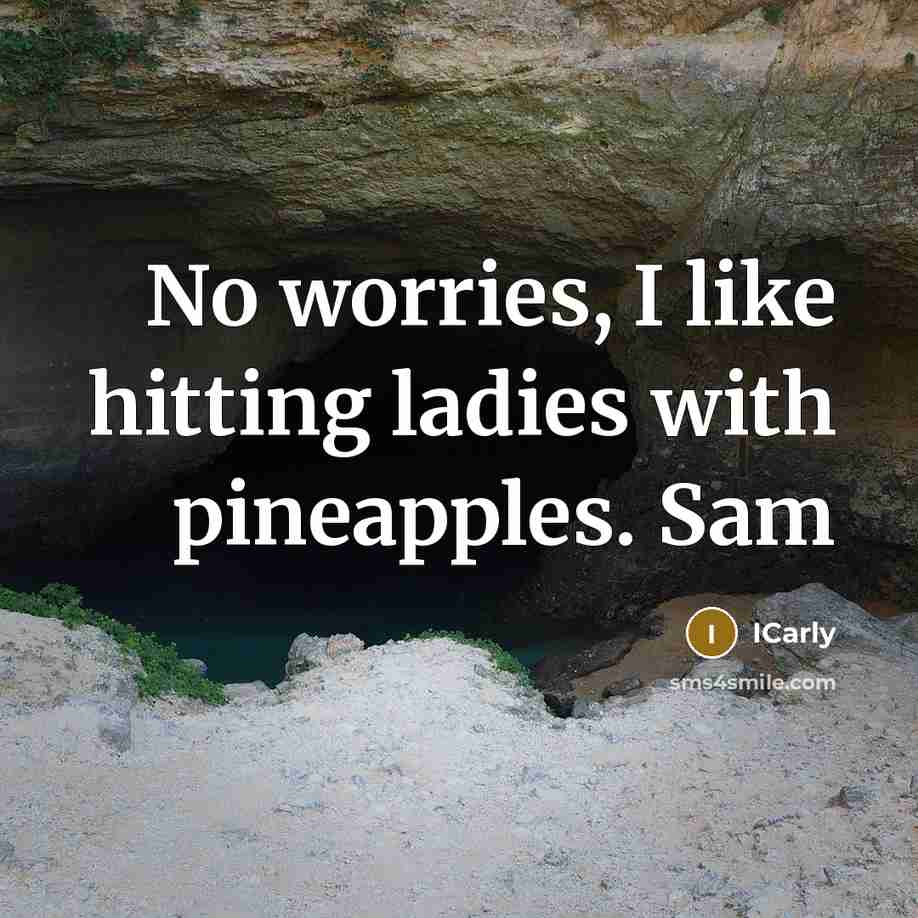 “No worries, I like hitting ladies with pineapples. Sam…” quote by ICarly