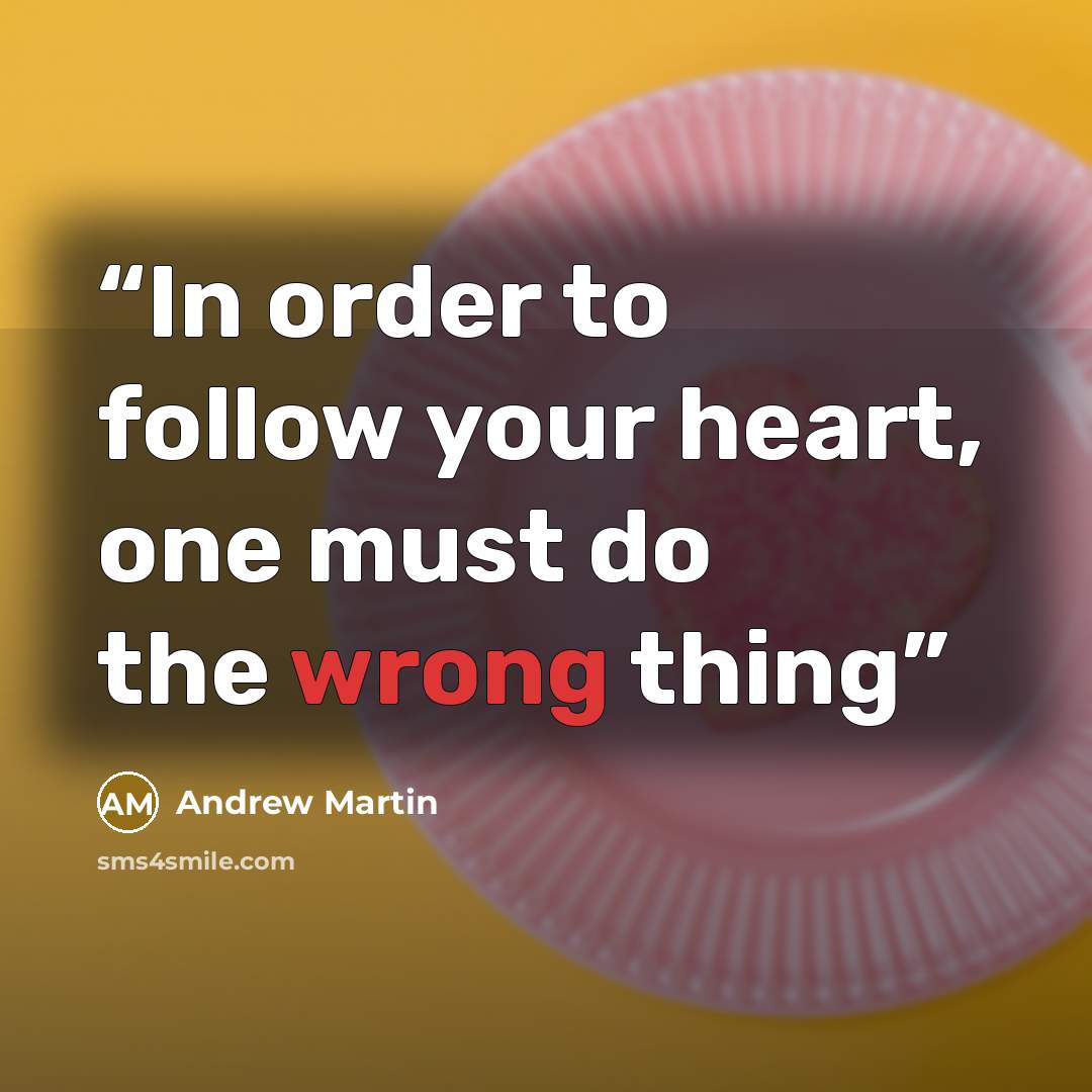 “In order to follow your heart, one must do the wrong thing” quote by Andrew Martin