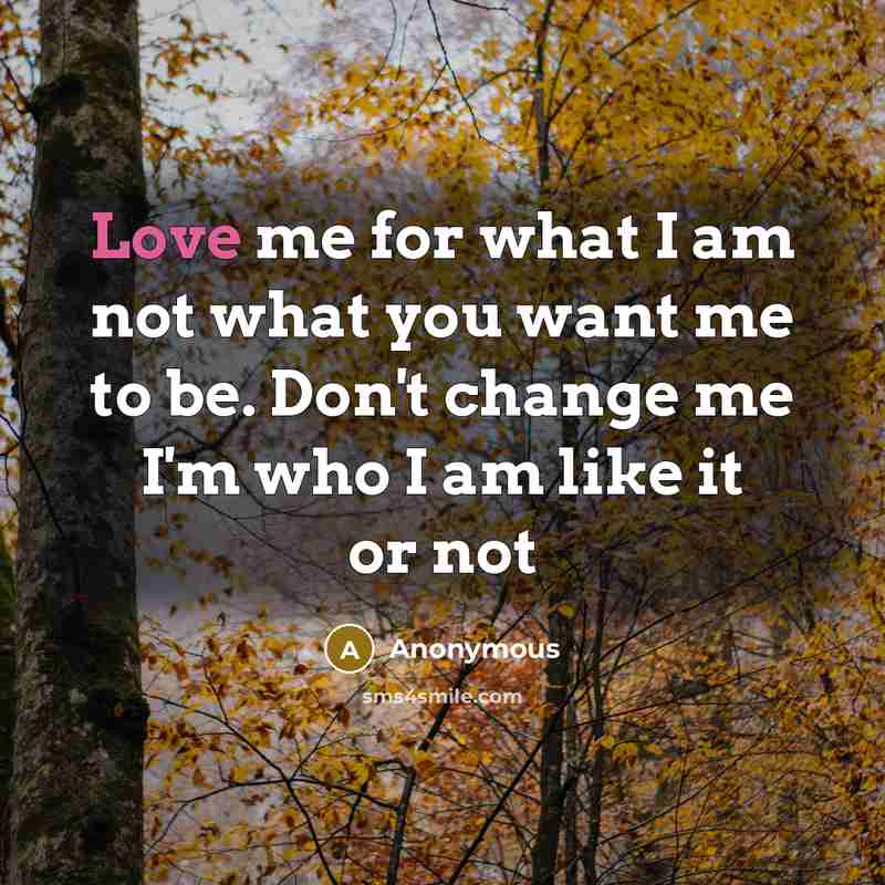 “Love me for what I am not what you want…” quote by Anonymous