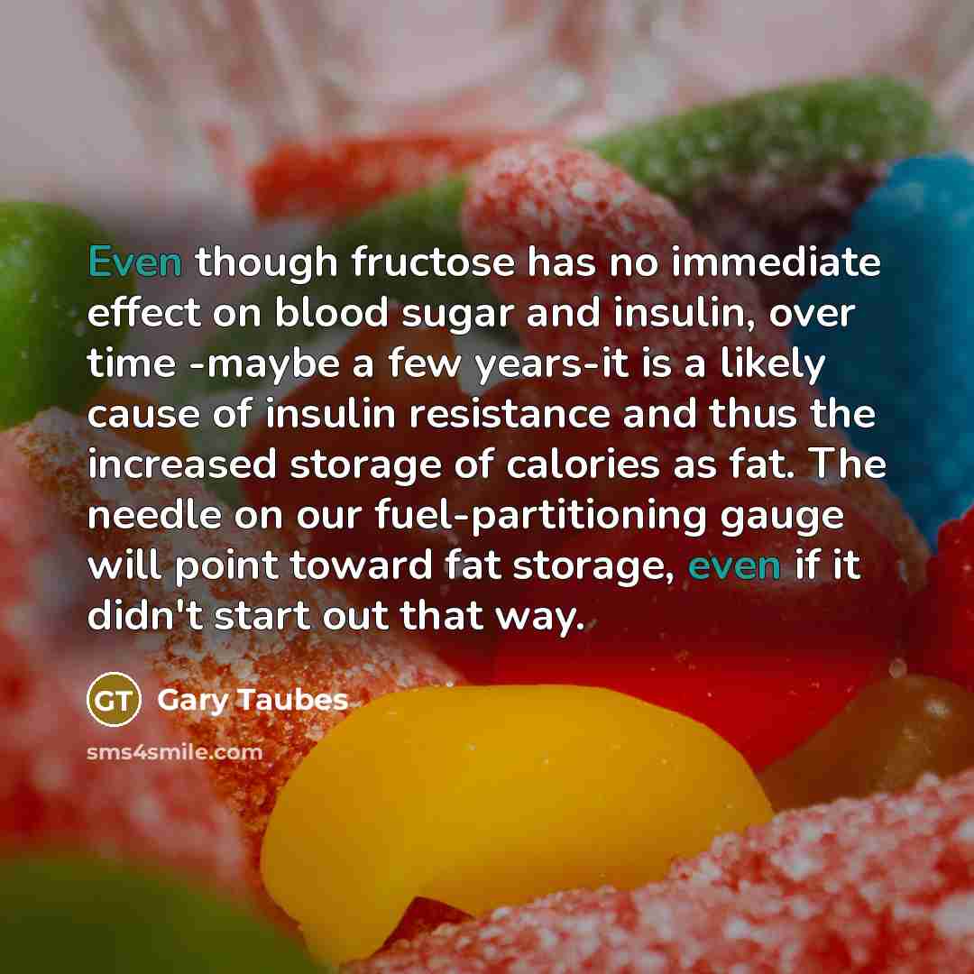 “Even though fructose has no immediate effect on blood sugar…” quote by Gary Taubes