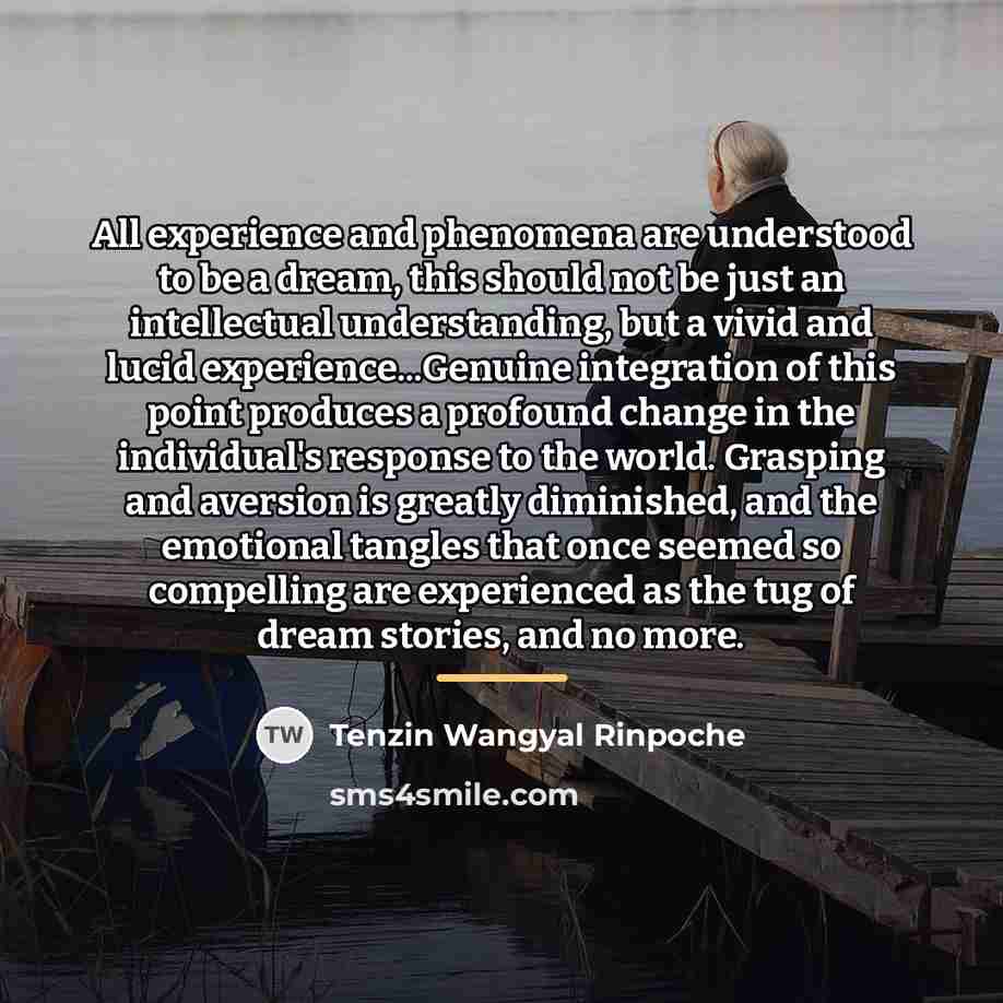 “All experience and phenomena are understood to be a dream,…” quote by Tenzin Wangyal Rinpoche