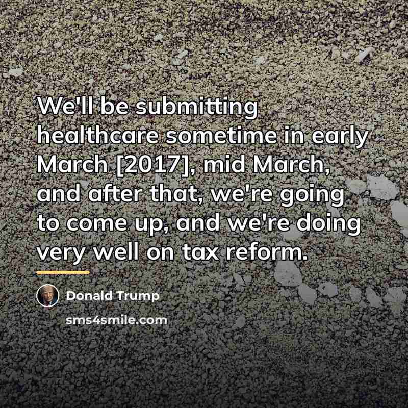 “We'll be submitting healthcare sometime in early March [2017], mid…” quote by Donald Trump