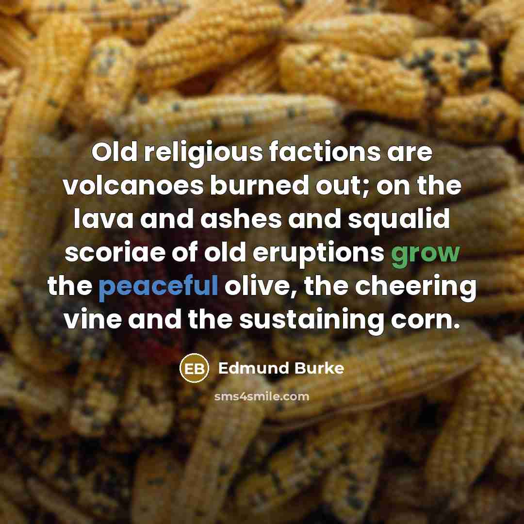 “Old religious factions are volcanoes burned out; on the lava…” quote by Edmund Burke