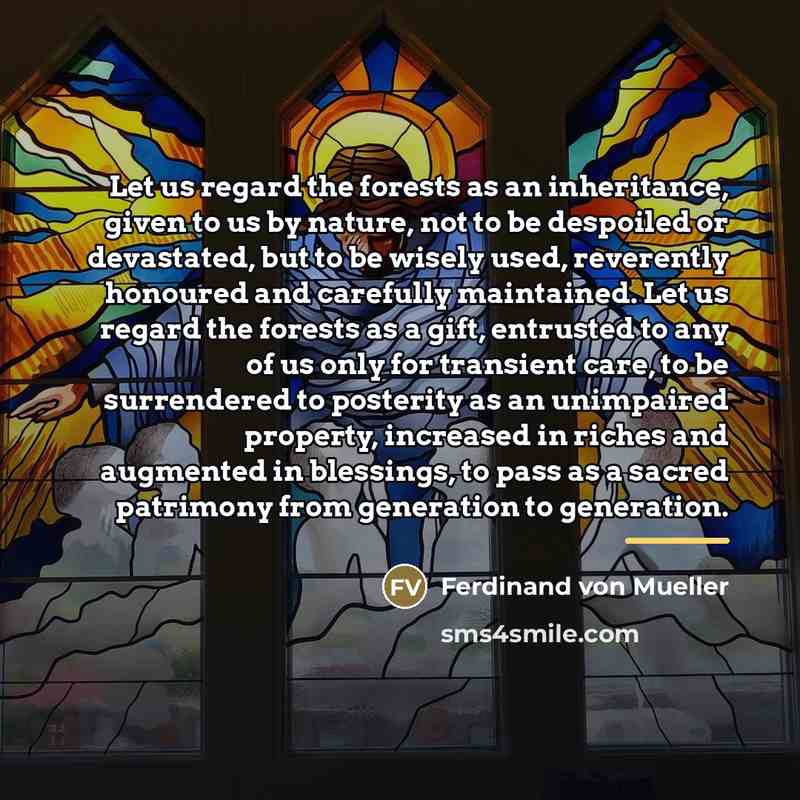 “Let us regard the forests as an inheritance, given to…” quote by Ferdinand von Mueller
