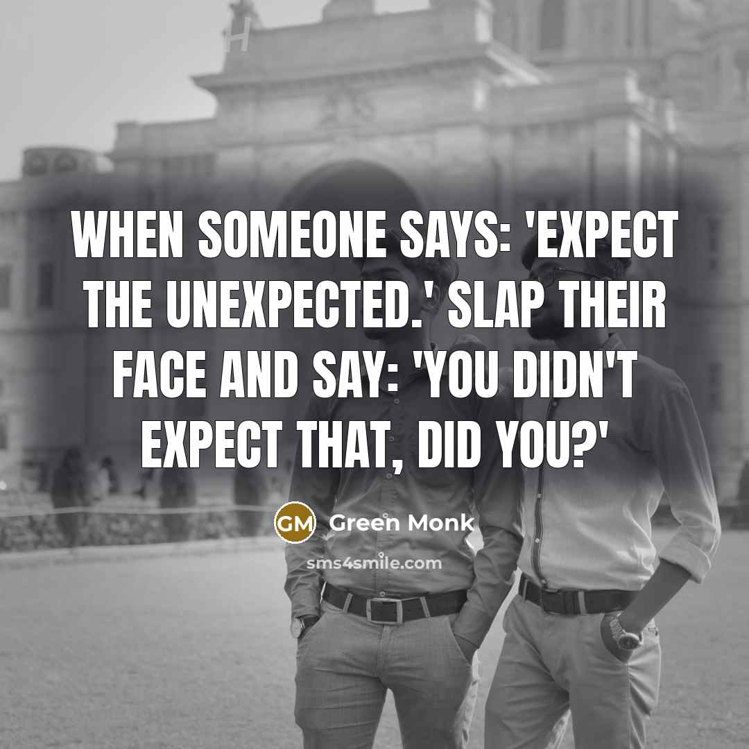 “When someone says: 'Expect the unexpected.' Slap their face and say: 'You didn't expect that, did you?'” quote by Green Monk