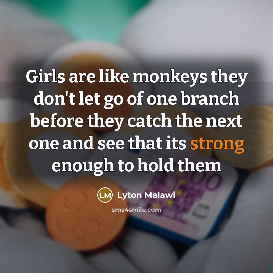“Girls are like monkeys they don't let go of one branch before they catch the next one and see that its strong enough to hold them” quote by Lyton Malawi